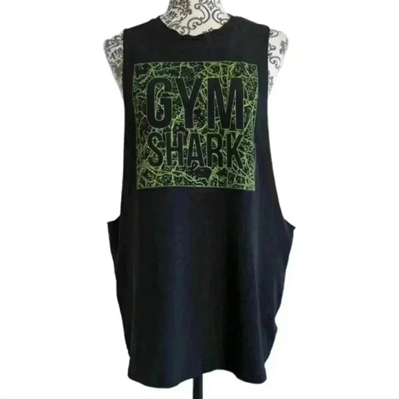 Gymshark Muscle Tank Mens M Active Gym Train Run Workout Black Green Graphic - Picture 2 of 11